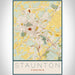 Staunton Virginia Map Print Portrait Orientation in Woodblock Style With Shaded Background