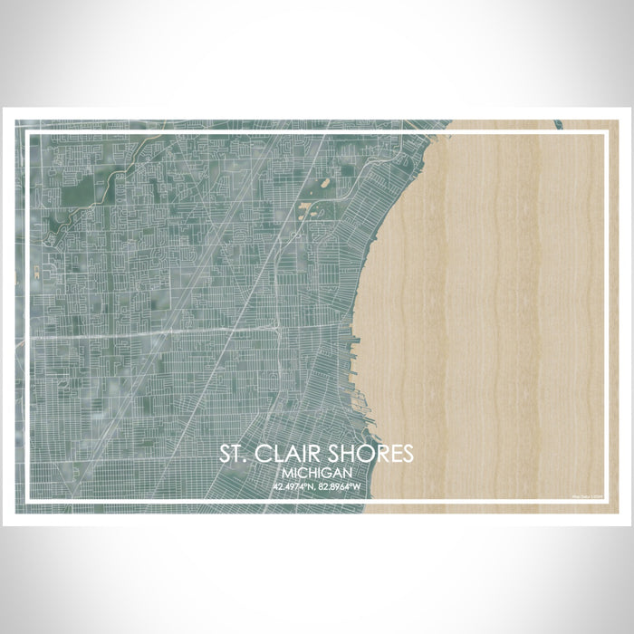 St. Clair Shores Michigan Map Print Landscape Orientation in Afternoon Style With Shaded Background