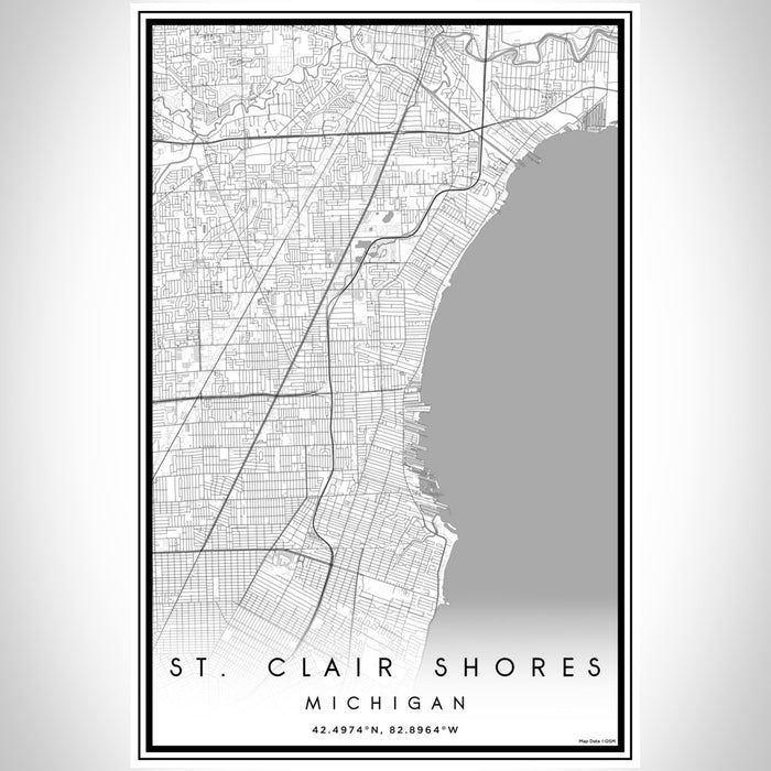 St. Clair Shores Michigan Map Print Portrait Orientation in Classic Style With Shaded Background