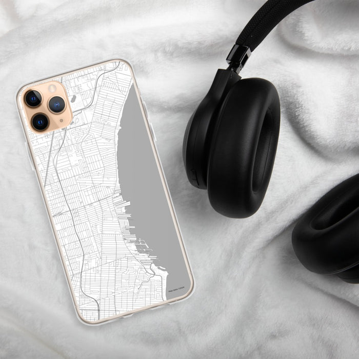 Custom St. Clair Shores Michigan Map Phone Case in Classic on Table with Black Headphones