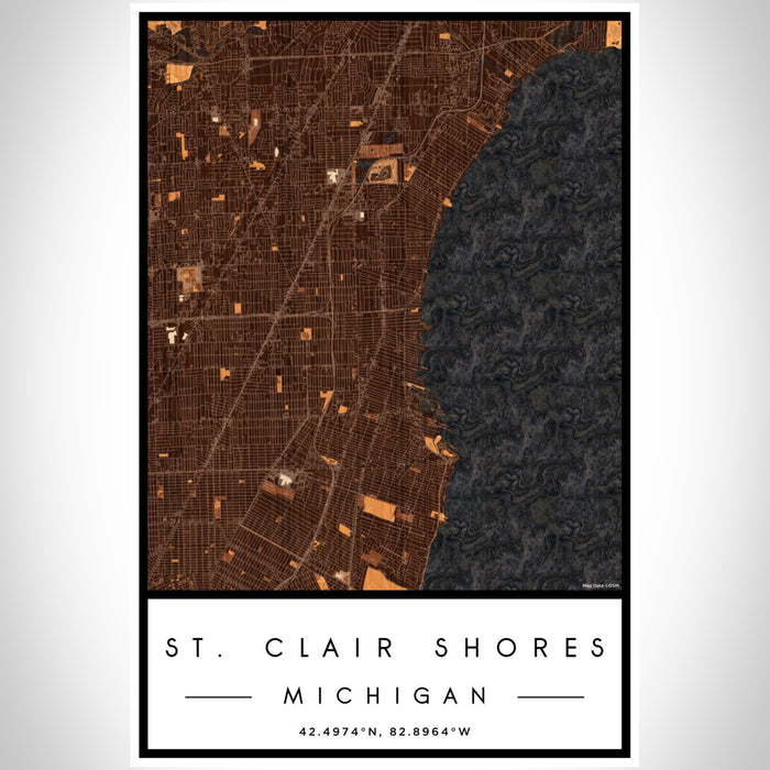 St. Clair Shores Michigan Map Print Portrait Orientation in Ember Style With Shaded Background
