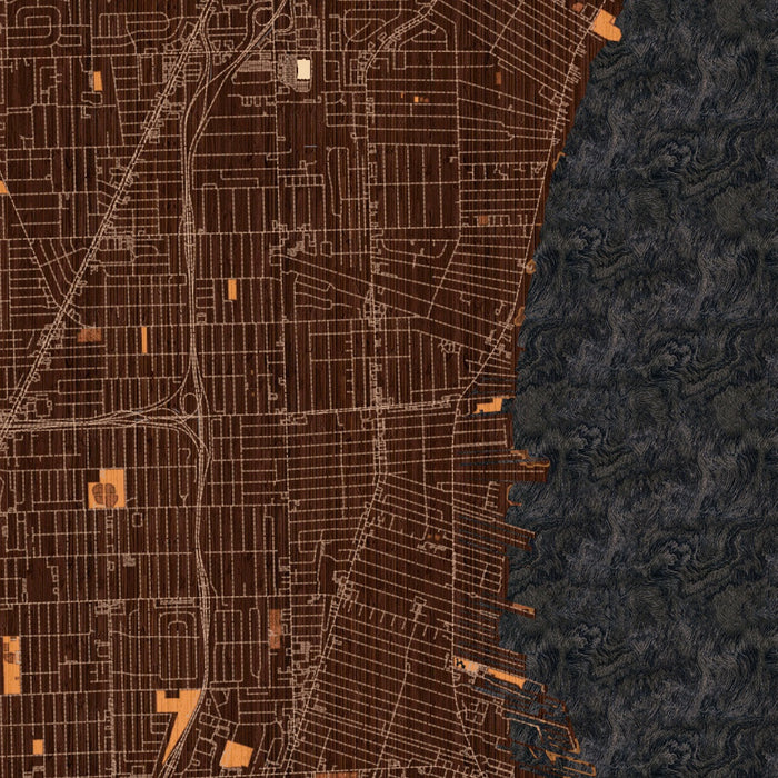 St. Clair Shores Michigan Map Print in Ember Style Zoomed In Close Up Showing Details