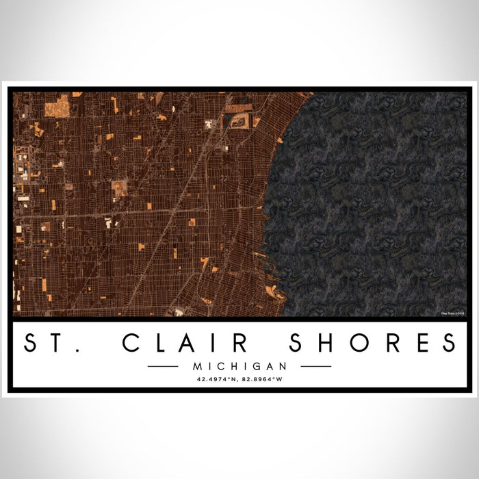 St. Clair Shores Michigan Map Print Landscape Orientation in Ember Style With Shaded Background