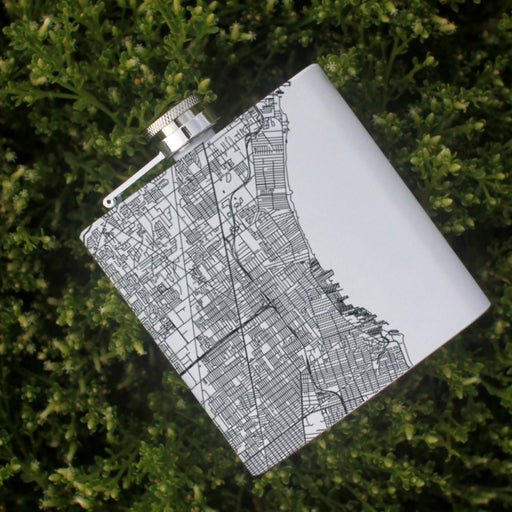 St. Clair Shores Michigan Custom Engraved City Map Inscription Coordinates on 6oz Stainless Steel Flask in White