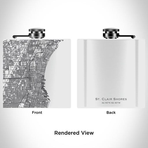 Rendered View of St. Clair Shores Michigan Map Engraving on 6oz Stainless Steel Flask in White