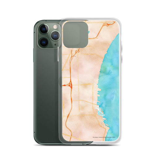 Custom St. Clair Shores Michigan Map Phone Case in Watercolor on Table with Laptop and Plant