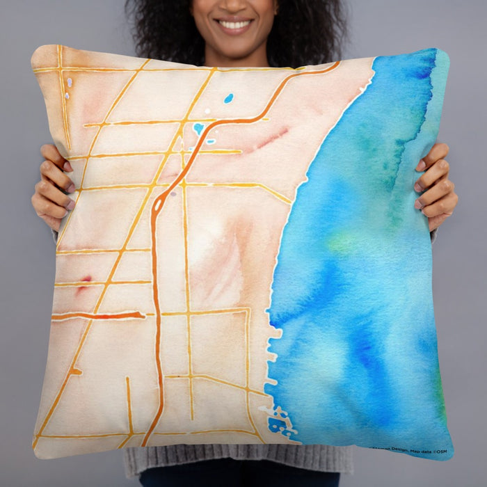 Person holding 22x22 Custom St. Clair Shores Michigan Map Throw Pillow in Watercolor