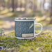 Right View Custom St. Clair Shores Michigan Map Enamel Mug in Woodblock on Grass With Trees in Background