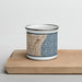 Front View Custom St. Clair Shores Michigan Map Enamel Mug in Woodblock on Cutting Board