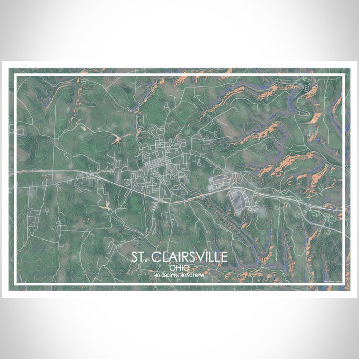 St. Clairsville Ohio Map Print Landscape Orientation in Afternoon Style With Shaded Background