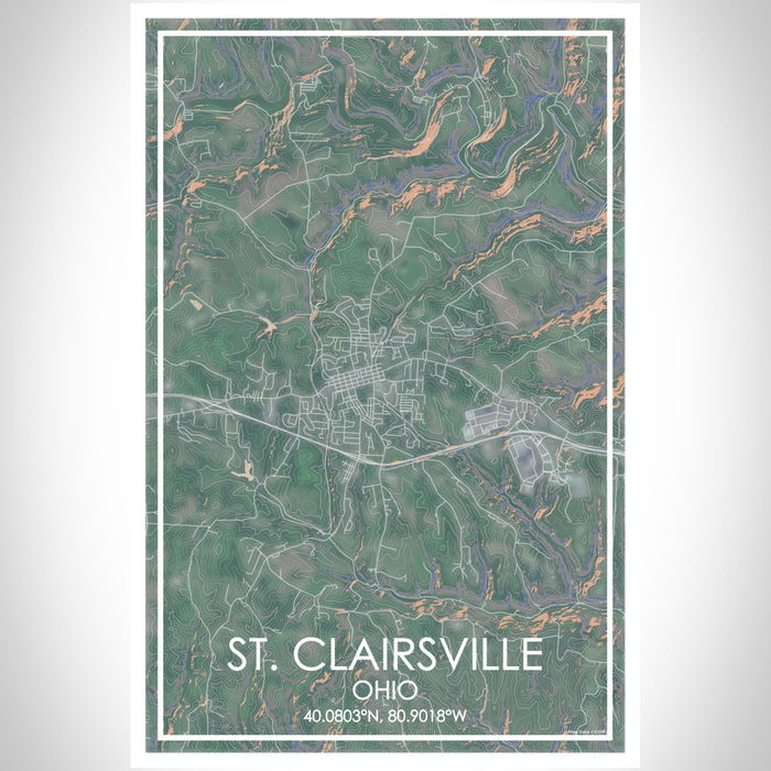 St. Clairsville Ohio Map Print Portrait Orientation in Afternoon Style With Shaded Background