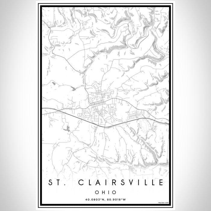 St. Clairsville Ohio Map Print Portrait Orientation in Classic Style With Shaded Background