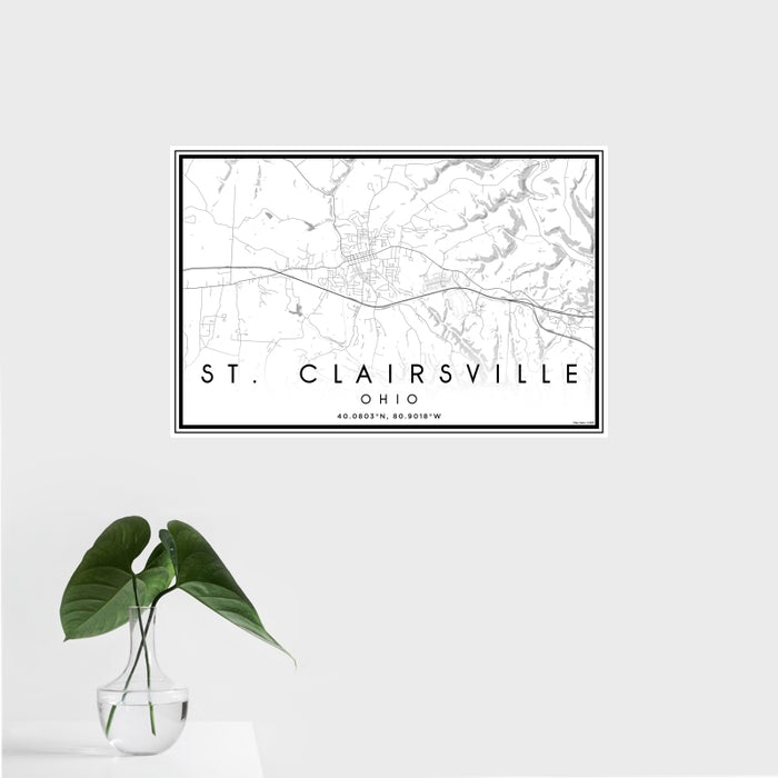 16x24 St. Clairsville Ohio Map Print Landscape Orientation in Classic Style With Tropical Plant Leaves in Water