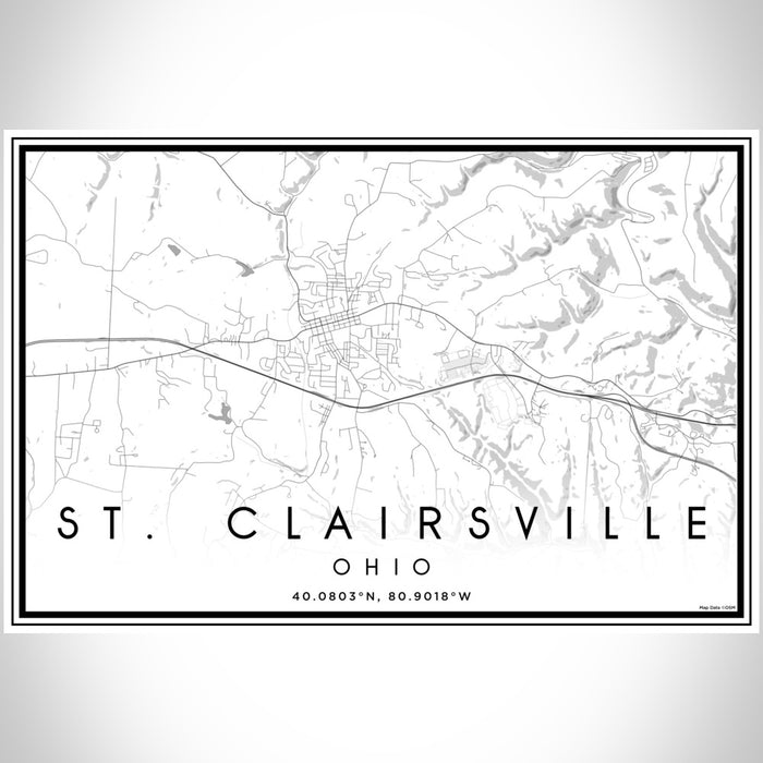 St. Clairsville Ohio Map Print Landscape Orientation in Classic Style With Shaded Background