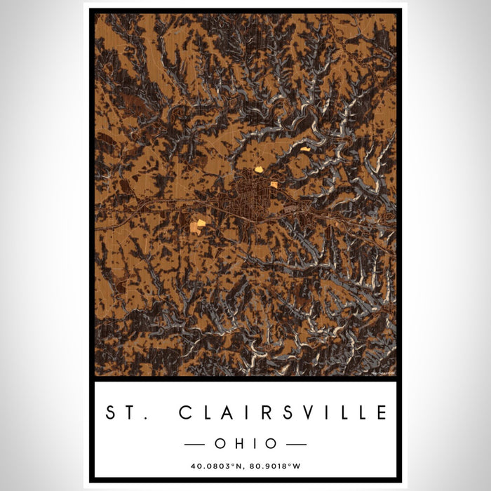 St. Clairsville Ohio Map Print Portrait Orientation in Ember Style With Shaded Background