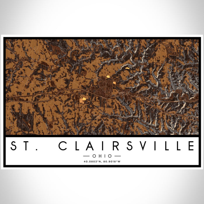 St. Clairsville Ohio Map Print Landscape Orientation in Ember Style With Shaded Background