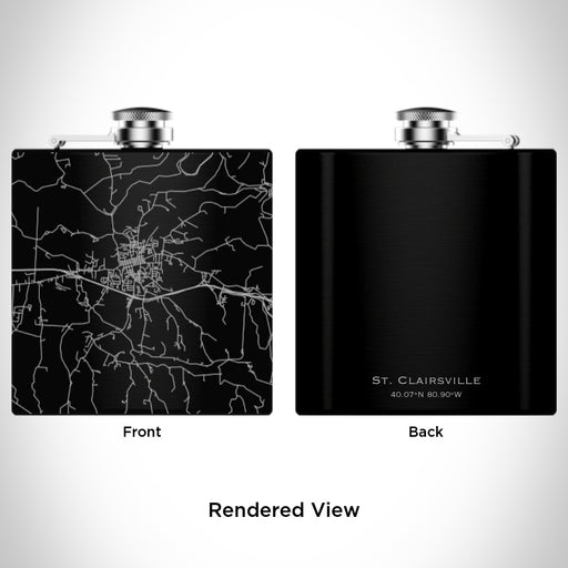 Rendered View of St. Clairsville Ohio Map Engraving on 6oz Stainless Steel Flask in Black