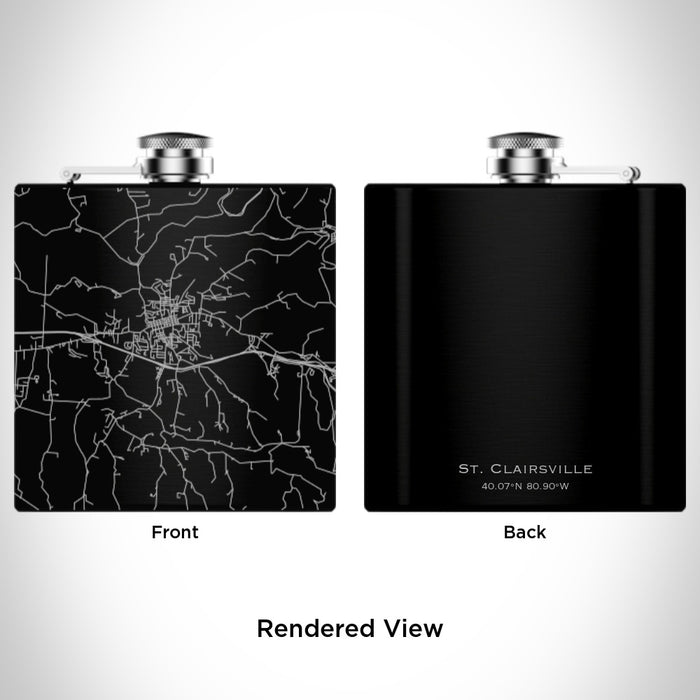 Rendered View of St. Clairsville Ohio Map Engraving on 6oz Stainless Steel Flask in Black
