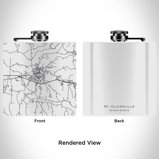 Rendered View of St. Clairsville Ohio Map Engraving on 6oz Stainless Steel Flask in White