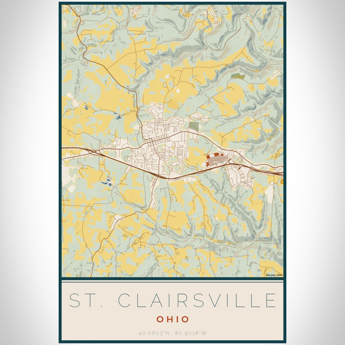 St. Clairsville Ohio Map Print Portrait Orientation in Woodblock Style With Shaded Background