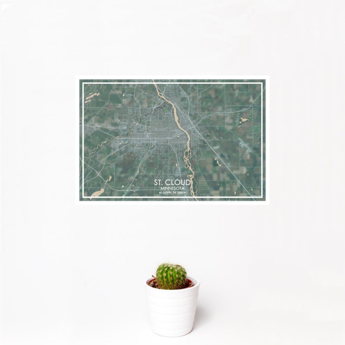 12x18 St. Cloud Minnesota Map Print Landscape Orientation in Afternoon Style With Small Cactus Plant in White Planter