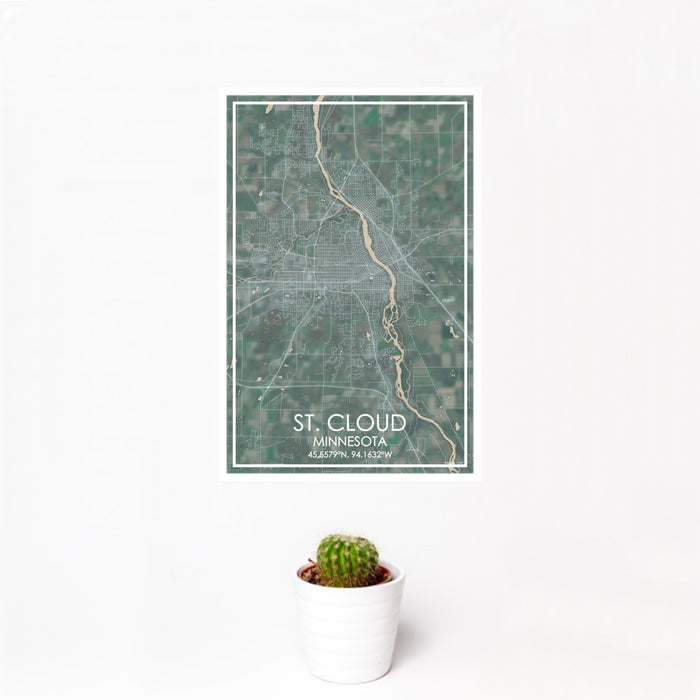 12x18 St. Cloud Minnesota Map Print Portrait Orientation in Afternoon Style With Small Cactus Plant in White Planter