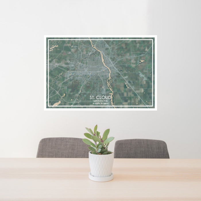 24x36 St. Cloud Minnesota Map Print Lanscape Orientation in Afternoon Style Behind 2 Chairs Table and Potted Plant