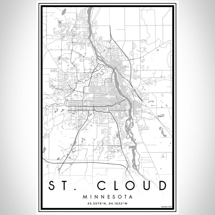 St. Cloud Minnesota Map Print Portrait Orientation in Classic Style With Shaded Background