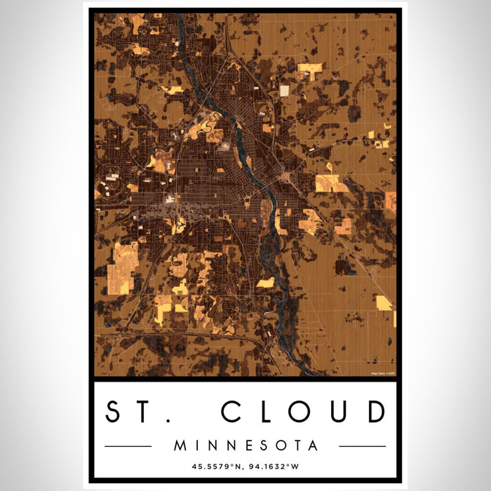 St. Cloud Minnesota Map Print Portrait Orientation in Ember Style With Shaded Background