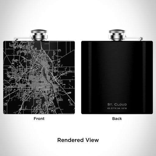 Rendered View of St. Cloud Minnesota Map Engraving on 6oz Stainless Steel Flask in Black