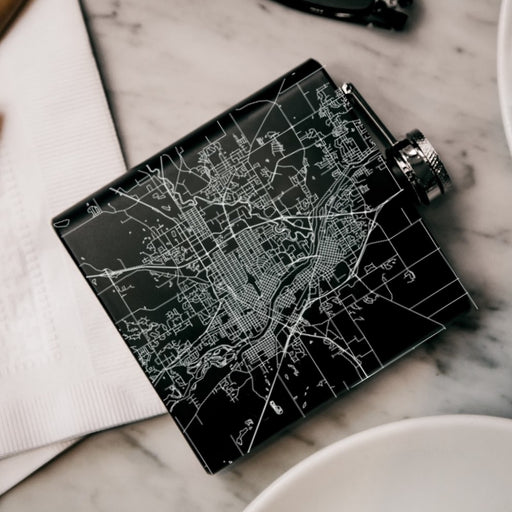 St. Cloud Minnesota Custom Engraved City Map Inscription Coordinates on 6oz Stainless Steel Flask in Black