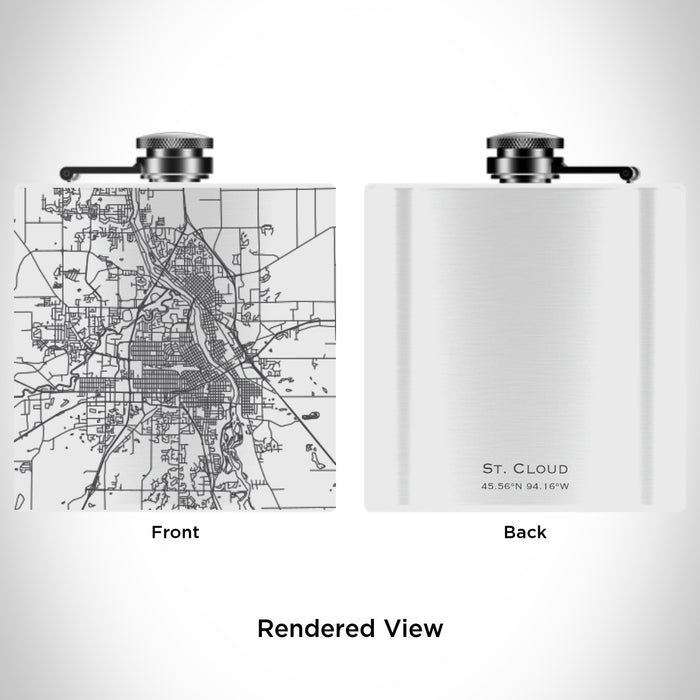Rendered View of St. Cloud Minnesota Map Engraving on 6oz Stainless Steel Flask in White