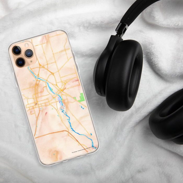 Custom St. Cloud Minnesota Map Phone Case in Watercolor on Table with Black Headphones