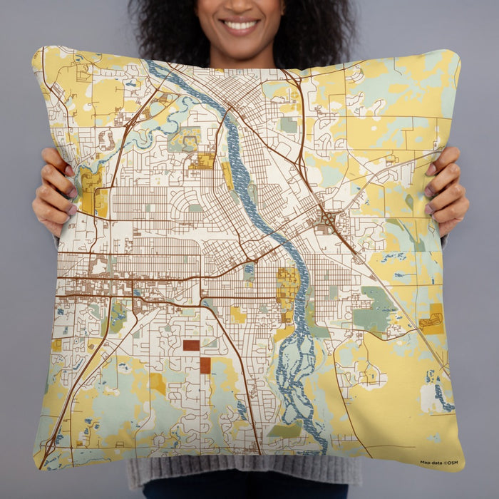 Person holding 22x22 Custom St. Cloud Minnesota Map Throw Pillow in Woodblock