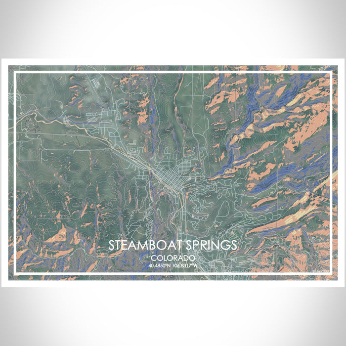Steamboat Springs Colorado Map Print Landscape Orientation in Afternoon Style With Shaded Background