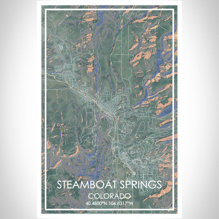 Steamboat Springs Colorado Map Print Portrait Orientation in Afternoon Style With Shaded Background