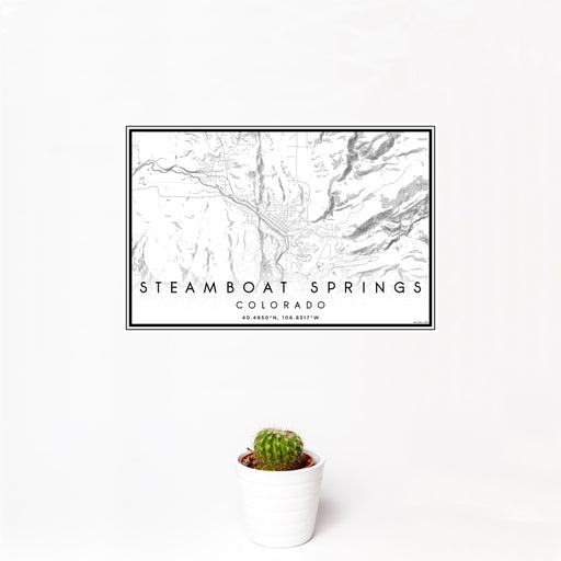 12x18 Steamboat Springs Colorado Map Print Landscape Orientation in Classic Style With Small Cactus Plant in White Planter