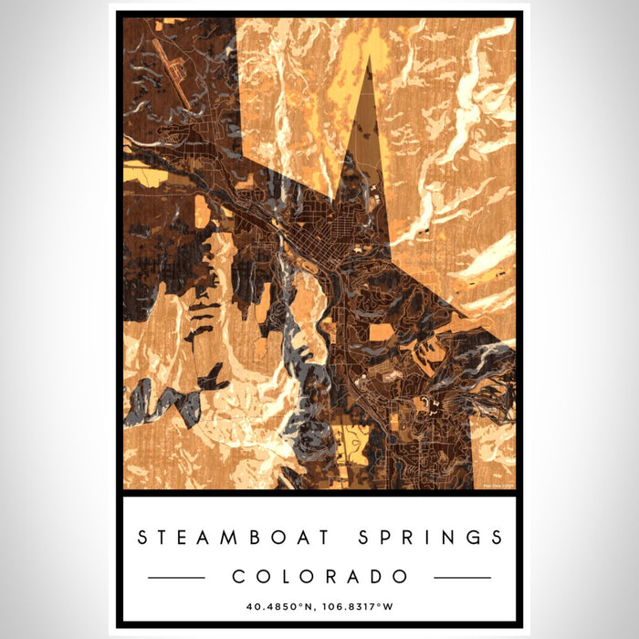 Steamboat Springs Colorado Map Print Portrait Orientation in Ember Style With Shaded Background