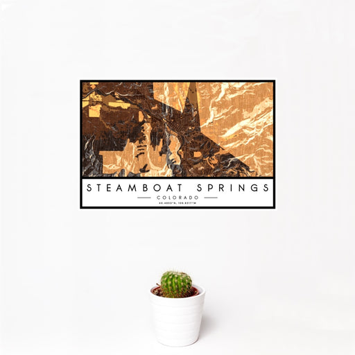 12x18 Steamboat Springs Colorado Map Print Landscape Orientation in Ember Style With Small Cactus Plant in White Planter