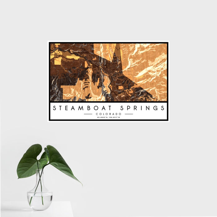 16x24 Steamboat Springs Colorado Map Print Landscape Orientation in Ember Style With Tropical Plant Leaves in Water