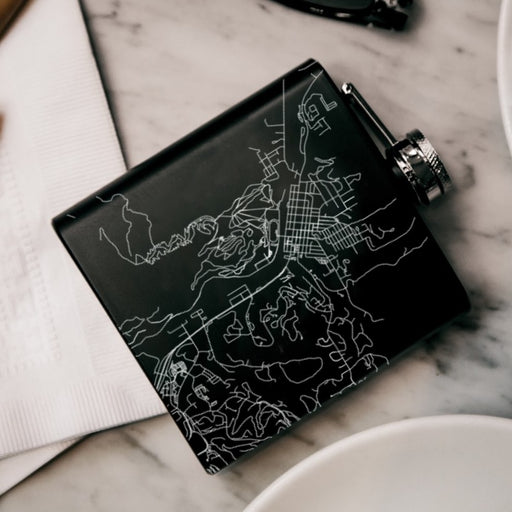 Steamboat Springs Colorado Custom Engraved City Map Inscription Coordinates on 6oz Stainless Steel Flask in Black