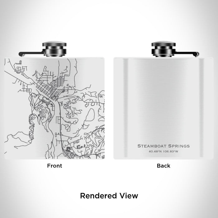 Rendered View of Steamboat Springs Colorado Map Engraving on 6oz Stainless Steel Flask in White
