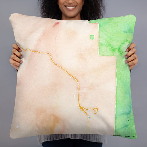Person holding 22x22 Custom Steamboat Springs Colorado Map Throw Pillow in Watercolor