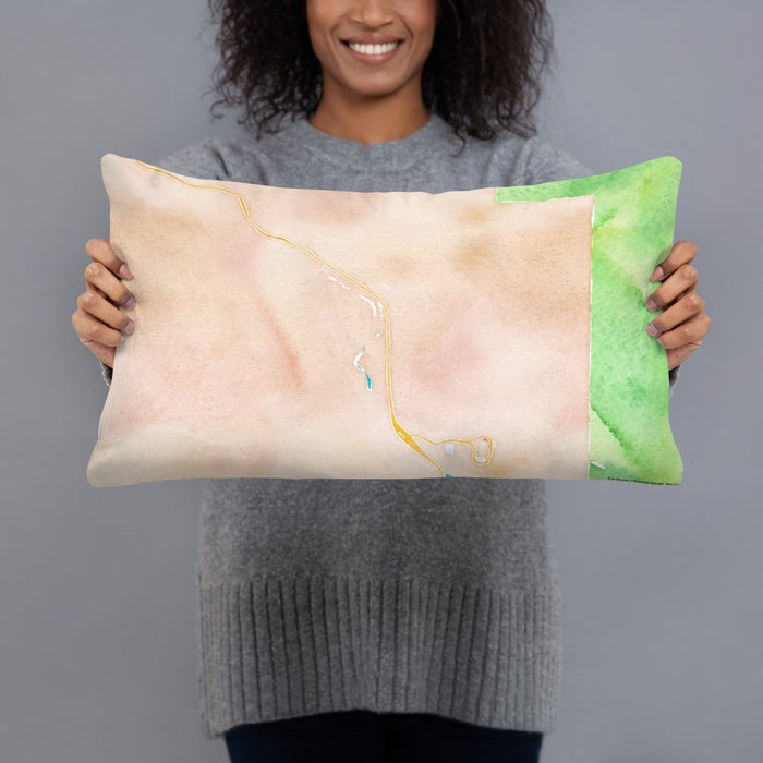 Person holding 20x12 Custom Steamboat Springs Colorado Map Throw Pillow in Watercolor