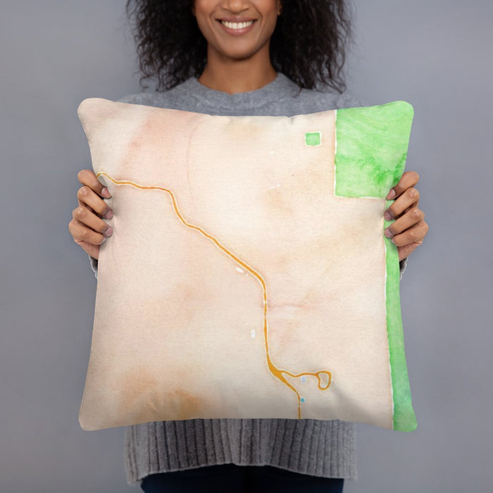 Person holding 18x18 Custom Steamboat Springs Colorado Map Throw Pillow in Watercolor