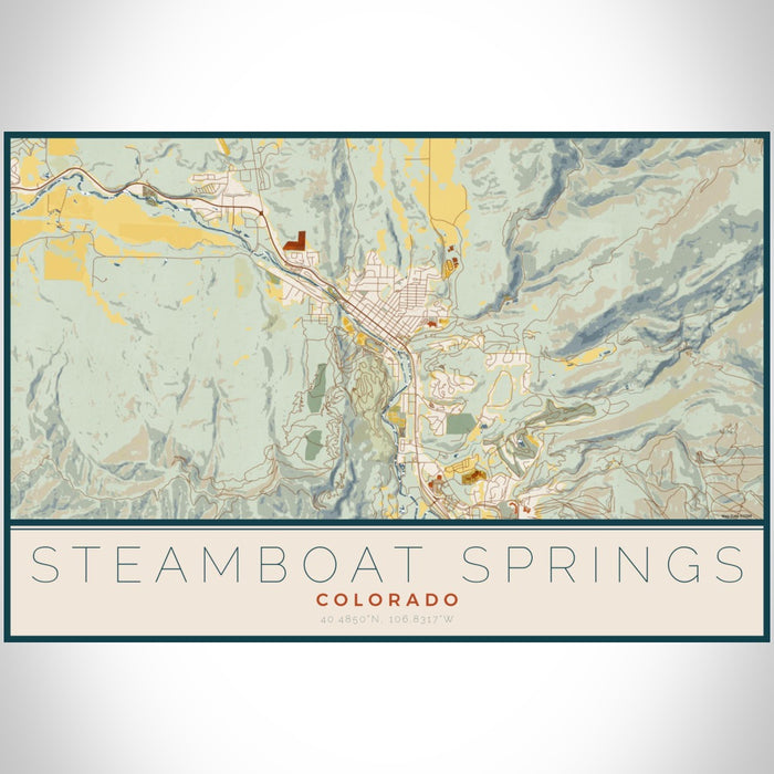 Steamboat Springs Colorado Map Print Landscape Orientation in Woodblock Style With Shaded Background