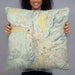 Person holding 22x22 Custom Steamboat Springs Colorado Map Throw Pillow in Woodblock