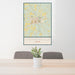 24x36 Stephenville Texas Map Print Portrait Orientation in Woodblock Style Behind 2 Chairs Table and Potted Plant