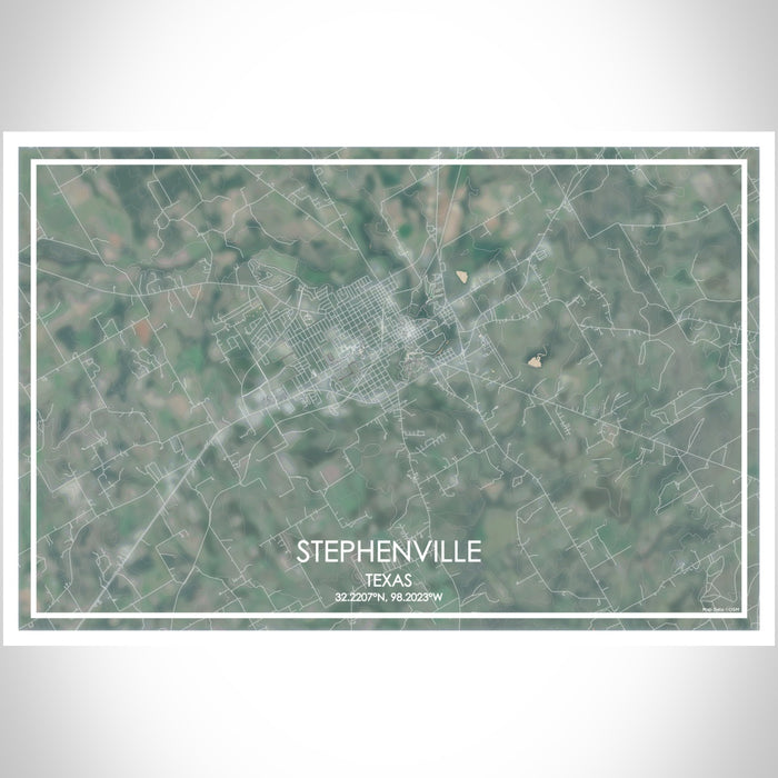 Stephenville Texas Map Print Landscape Orientation in Afternoon Style With Shaded Background