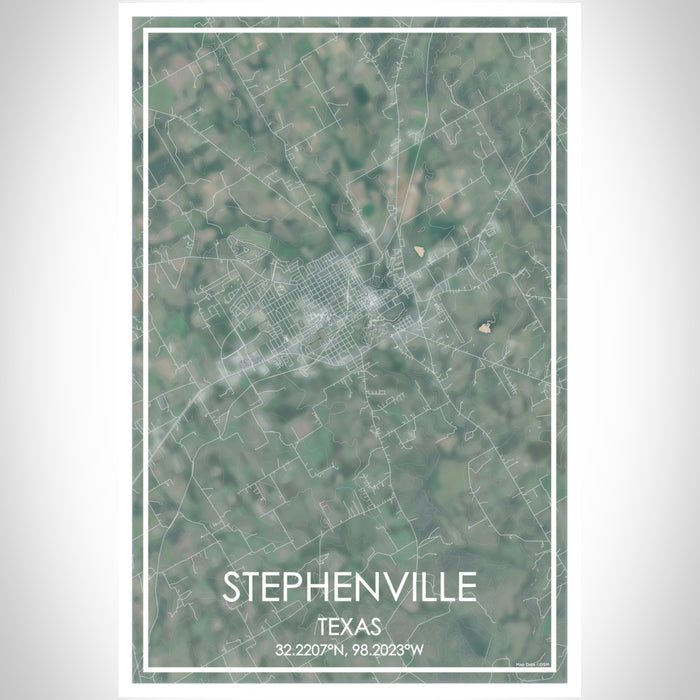 Stephenville Texas Map Print Portrait Orientation in Afternoon Style With Shaded Background
